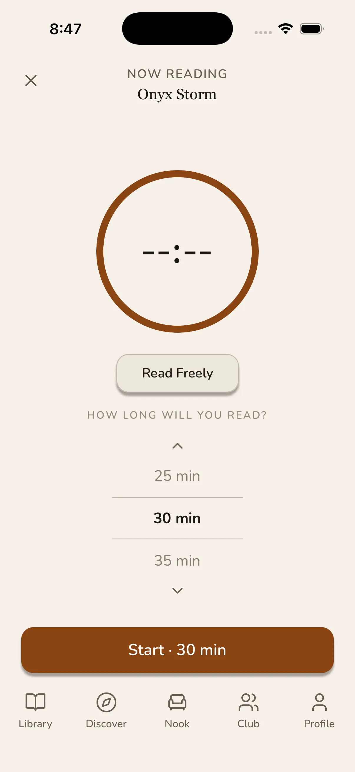 Set a timer, start reading